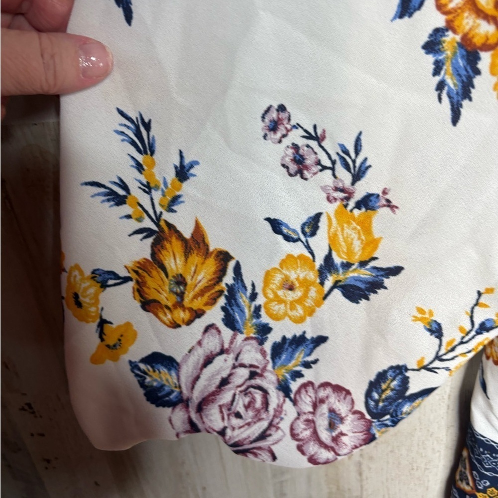 SIGNATURE STUDIO 2X Blue Tunic Top 3/4 Sleeve Length Boho Floral print - Picture 5 of 13
